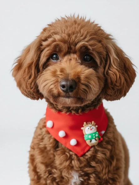 Christmas Squirrel Yılbaşı Köpek Bandanası | Ponponlu Kırmızı Noel Boyun Aksesuarı | Sevimli Sincap Figürlü Köpek Süsü | Küçük Irklar İçin ürün görseli 1