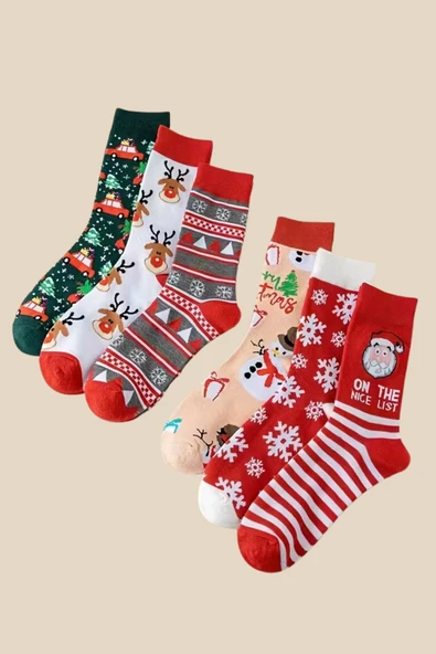 Unisex Noel Çorabı | Noel Baba, Geyik veya Kar Adamı Desenli Orta Bilek Çorap (1 Çift) – Rastgele Model - Resim 2