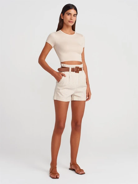 71635 DİLVİN BELİ LASTİKLİ KEMERLİ ŞORT - Resim 3