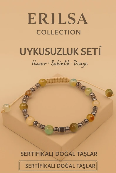 Sertifikalı Yeşil Akik Karnelyan Akik Terahertz Doğal Uykusuzluk Bileklik Seti Huzur Sakinlik Taşı ürün görseli