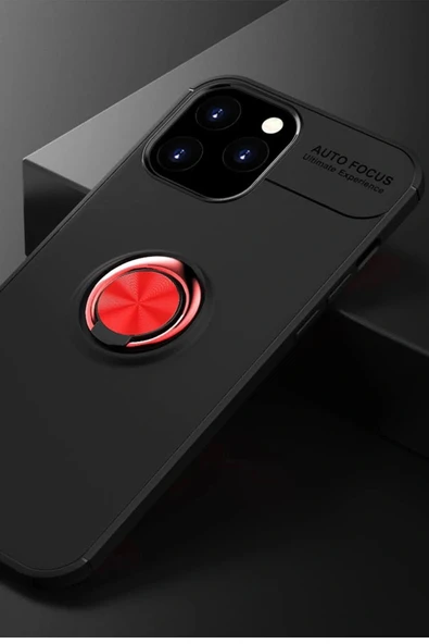 LitaeTrend iPhone 12 Pro Max Kılıf Range Yüzüklü Silikon - Siyah-Kırmızı - Resim 2