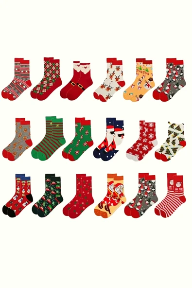 Unisex Noel Çorabı | Noel Baba, Geyik veya Kar Adamı Desenli Orta Bilek Çorap (1 Çift) – Rastgele Model - Resim 5