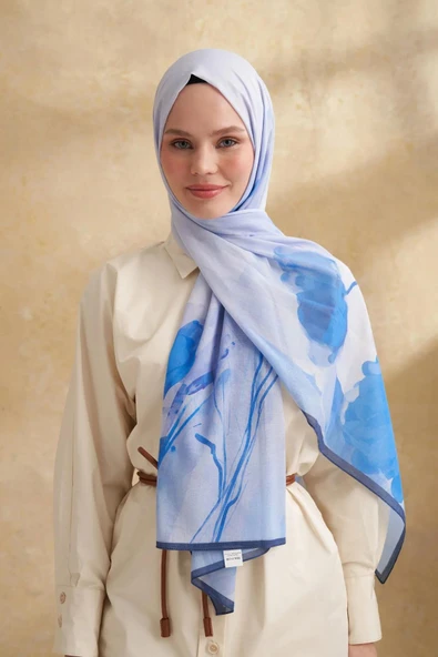 3385 ARMANDA İPEK PAMUK ŞAL DS CAMELLIA DESEN - Resim 4