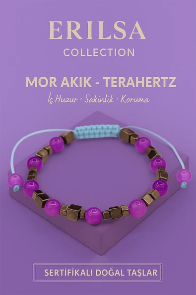 Sertifikalı Terahertz Mor Akik Doğal Taş Bileklik - Sakinlik Koruma Enerji Denge Taşı ürün görseli