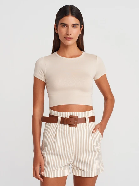 71635 DİLVİN BELİ LASTİKLİ KEMERLİ ŞORT - Resim 2