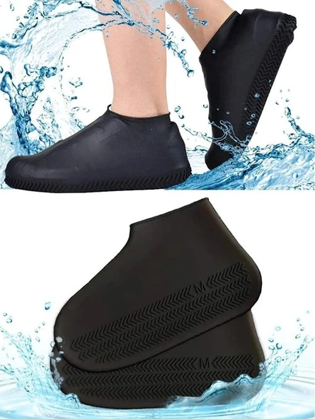 Silikon Ayakkabı Kılıfı Kaymaz Su Kir Geçirmez   M Beden Siyah ürün görseli 1