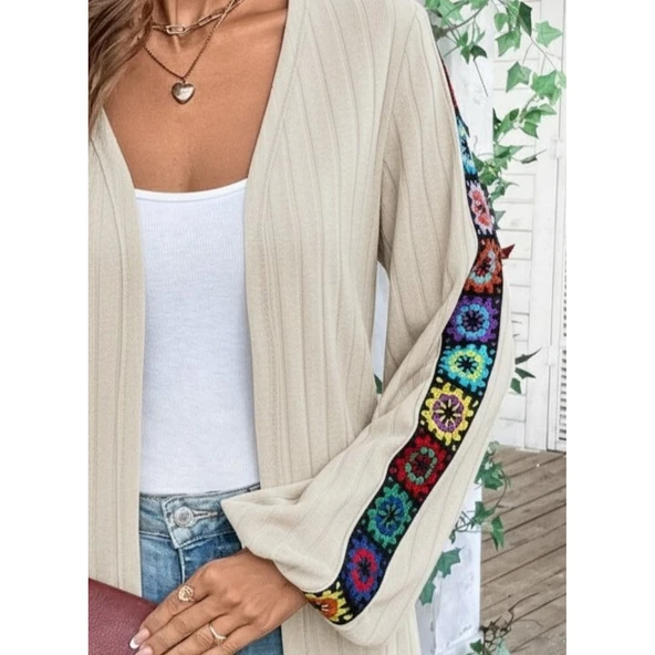 Lucky Life Kadın Uzun Kollu önü Açık şardonlu Kaşkorse Ceket ürün görseli 1