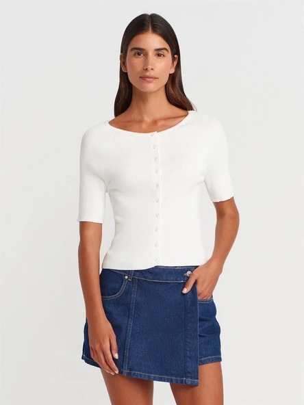 60970 DİLVİN AÇIK BİSİKLET YAKA FİTİLLİ DÜĞMELİ İNCE TRİKO HIRKA - Resim 2