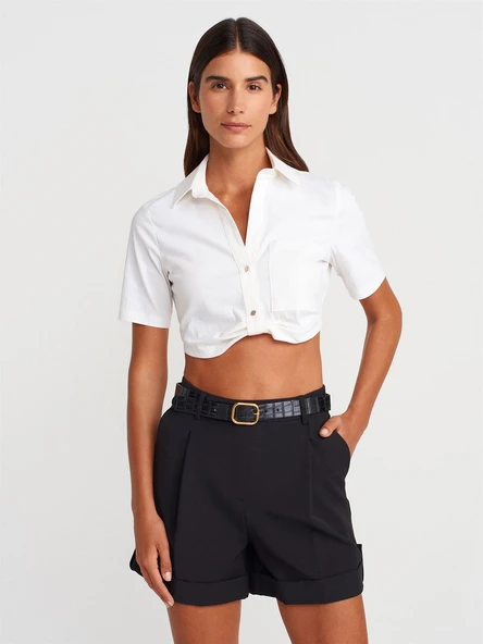 50503 DİLVİN CEP DETAYLI CROP GÖMLEK ürün görseli