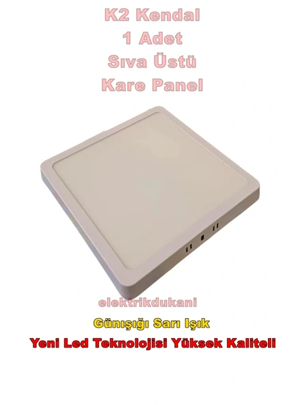 K2 18w 22x22 Kare Sıva Üstü Led Panel Günışığı 3000k Beyaz Kasa IP20 S.Ü. - Resim 2