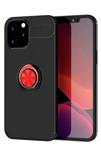 LitaeTrend iPhone 12 Pro Max Kılıf Range Yüzüklü Silikon - Siyah-Kırmızı ürün görseli 1