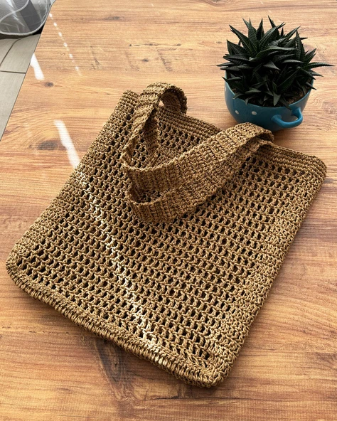 Doğal Hasır Plaj Çantası, Bohem Tarz, Yazlık El Yapımı Model - Resim 2