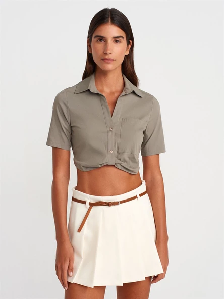 50503 DİLVİN CEP DETAYLI CROP GÖMLEK - Resim 3