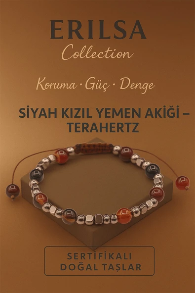 Sertifikalı Terahertz Siyah Kızıl Yemen Akiği Doğal Taş Bileklik Koruma ve Denge Enerjisi ürün görseli