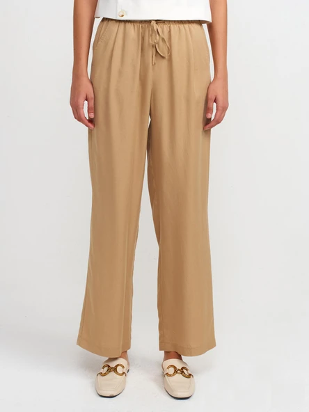 71535 DİLVİN GENİŞ PAÇA BÜZGÜ İPLİ ÖZEL KESİM PANTOLON - Resim 12