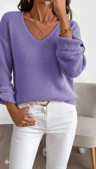 Lucky Life Kadın Uzun Kollu V Yakalı Düğmeli Triko Bluz - Resim 4