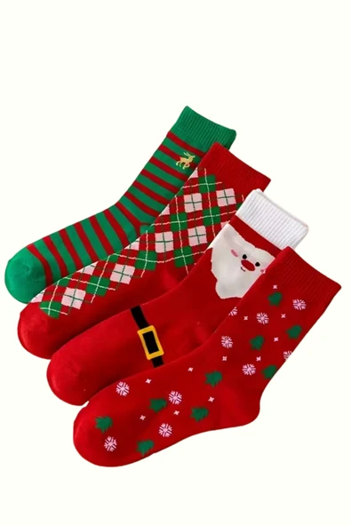 Unisex Noel Çorabı | Noel Baba, Geyik veya Kar Adamı Desenli Orta Bilek Çorap (1 Çift) – Rastgele Model - Resim 3