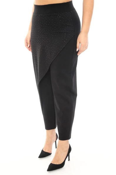 Büyük Beden Lastikli Yüksek Belli  Likralı Toparlayıcı Taşlı Örme Kadın Etek Pantolon ürün görseli