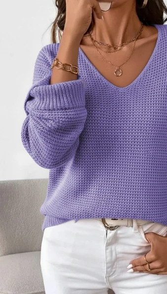 Lucky Life Kadın Uzun Kollu V Yakalı Düğmeli Triko Bluz ürün görseli 1