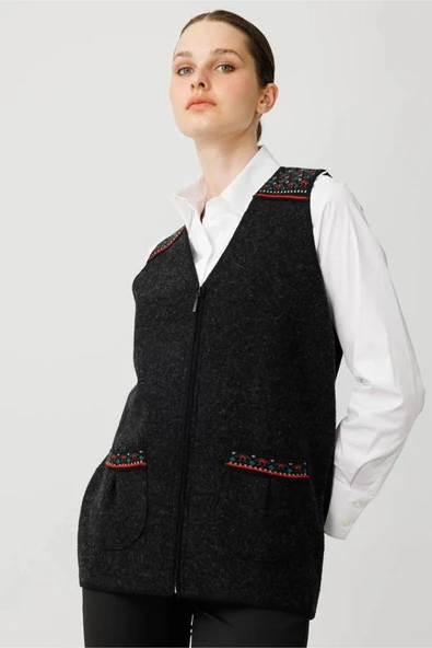 25017 DESEN TRİKO ÖNÜ YAPRAK ÇİÇEKLİ AFRODİT SALLAMA BANTLI ÇITÇITLI  S YAKA UZUN YELEK - Resim 10