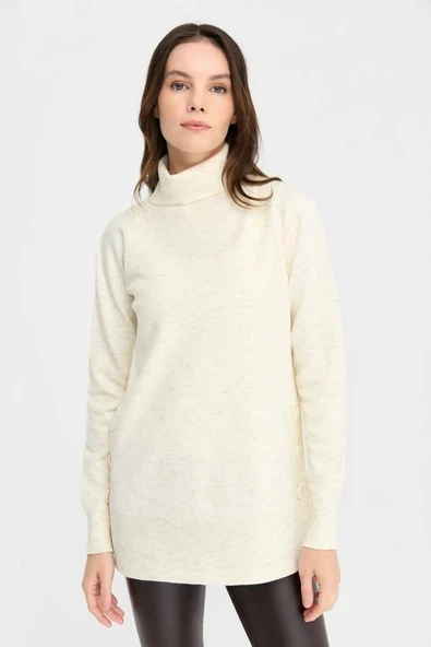 23391 DESEN TLL ANGELİNA YANI DÜĞMELİ  TAM BALIKÇI YAKA KOMPLE KAZAK - Resim 5