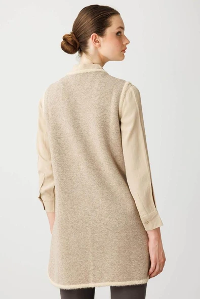 25014 DESEN TRİKO ÖNÜ YAPRAK ÇİÇEKLİ AFRODİT SALLAMA BANTLI ÇITÇITLI  S YAKA UZUN YELEK - Resim 6