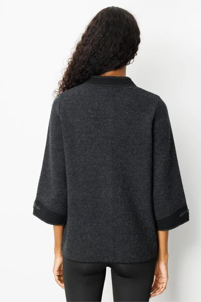 25033 DESEN TRİKO KOL AĞIZI YAKASI KORDENE NAKIŞ İŞLEMELİ DİK YAKA TRUVAKAR KOL KISA KABAN - Resim 7