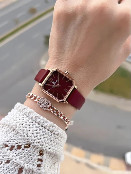 Daniel Klein Deri Kordonlu 2 Yıl Garantili 3 Atm Suya Dayanıklı Kadın Kol Saati+Bileklik BD.13939.6 - Resim 2