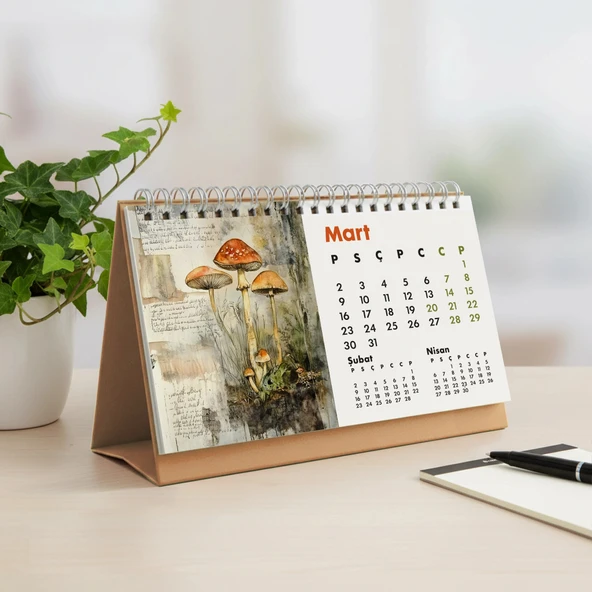 2026 Orman Masa Takvimi | Üç Aylık Takvim - Önceki Ay Sonraki Ay | Doğa ve Ağaç İllüstrasyonları | Minimal Ofis ve Ev De - Resim 2