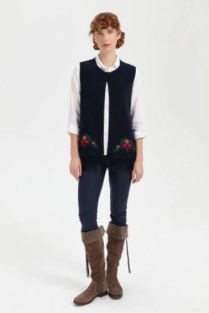 24010 DESEN TRİKO ETEĞİ İŞLEMELİ KISA PÜSKÜLLÜ SIFIR YAKA YELEK - Resim 4