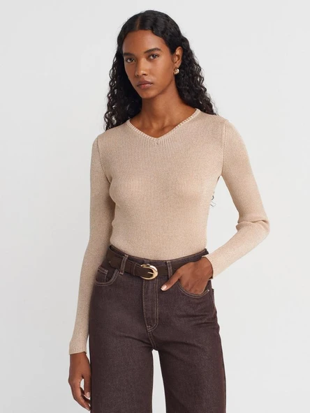 10803 DİLVİN V YAKA SİMLİ TRİKO KAZAK - Resim 2