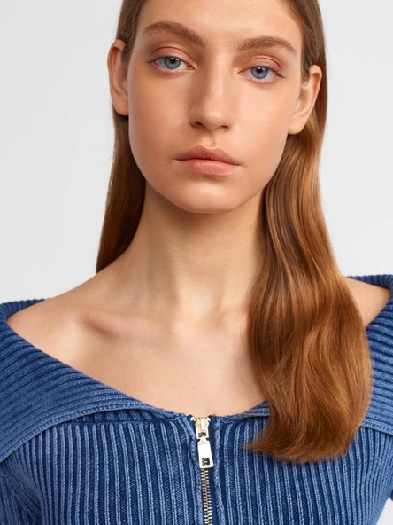 60206 DİLVİN SOLUK EFEKTLİ KOL YIRTMAÇ DETAYLI FERMUARLI HIRKA - Resim 8