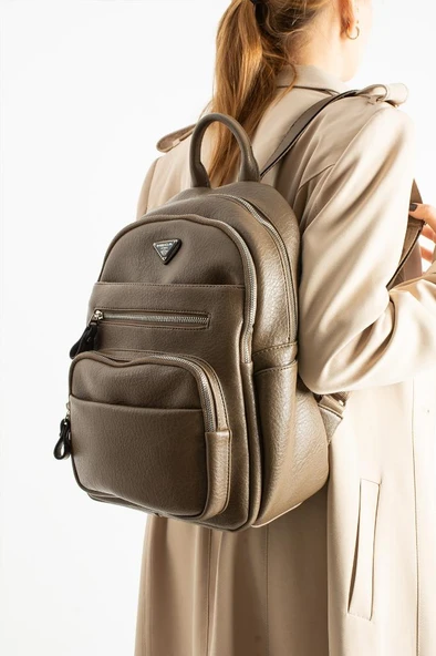 Vegan Deri Kadın Sırt Çantası 35*25 Cm Yağmur İtici Kumaş Mega Bag Günlük Kullanıma Uygun - Resim 8