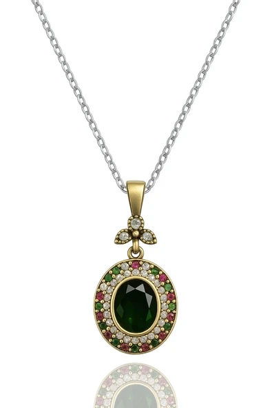 Didar Serisi Oval Renk Seçenekli Zirkon Taşlı Gümüş Kadın Kolye - Resim 2