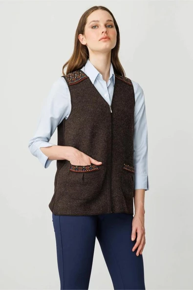 25017 DESEN TRİKO ÖNÜ YAPRAK ÇİÇEKLİ AFRODİT SALLAMA BANTLI ÇITÇITLI  S YAKA UZUN YELEK - Resim 12