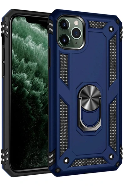 LitaeTrend iPhone 11 Pro Max Kılıf Sofya Yüzüklü Silikon Kapak - Lacivert ürün görseli 1