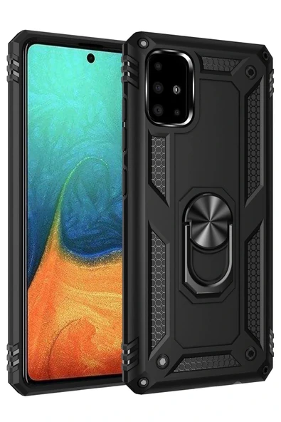 LitaeTrend Samsung Galaxy A71 Kılıf Sofya Yüzüklü Silikon Kapak - Siyah ürün görseli 1