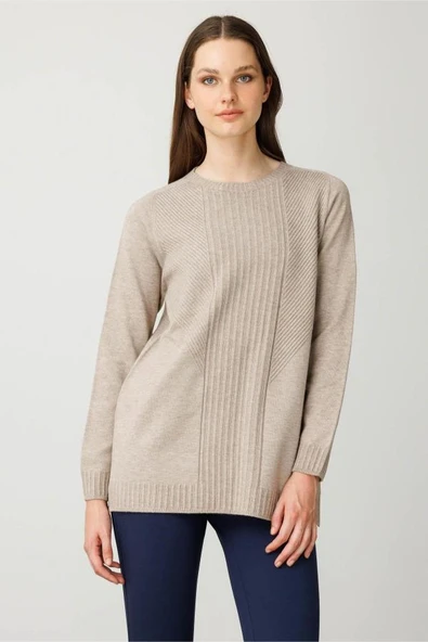 25250 DESEN TRİKO ÖNÜ ÇİZGİLİ GÖĞSÜ VEREV BİRİKTİRMELİ SIFIR YAKA TUNİK - Resim 7