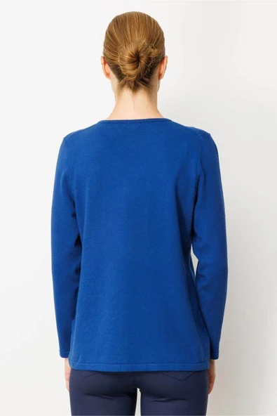 25090 DESEN V YAKA OMUZLARI BONCUK İŞLEMELİ TRİKO BLUZ - Resim 12