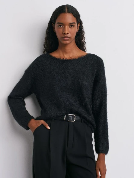 10806 DİLVİN KAYIK YAKA YUMUŞAK DOKULU TRİKO KAZAK - Resim 5