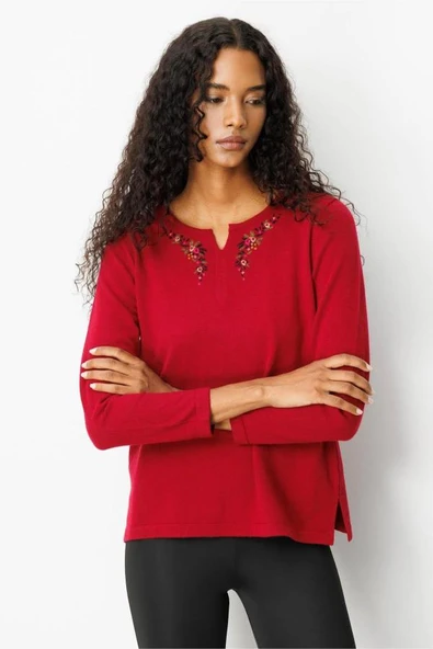 25036 DESEN TRİKO YAKAN KENARI İŞLEMELİ INTERSİYA SIFIR YAKA PATLI BLUZ - Resim 12