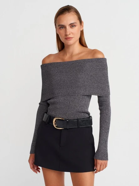 10808 DİLVİN BARDOT YAKA FİTİLLİ SİMLİ TRİKO KAZAK - Resim 10