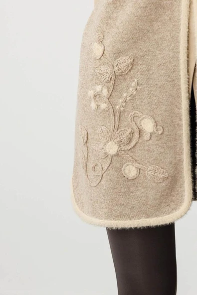 25014 DESEN TRİKO ÖNÜ YAPRAK ÇİÇEKLİ AFRODİT SALLAMA BANTLI ÇITÇITLI  S YAKA UZUN YELEK - Resim 8