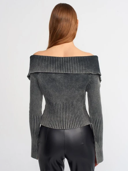 60206 DİLVİN SOLUK EFEKTLİ KOL YIRTMAÇ DETAYLI FERMUARLI HIRKA - Resim 5