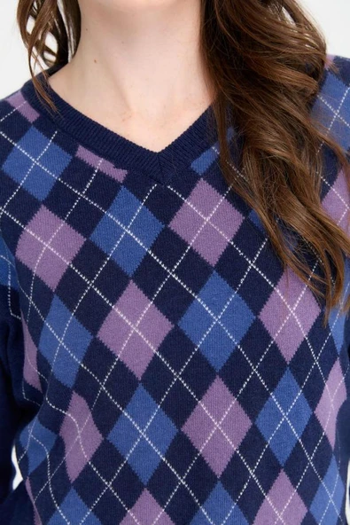 24034 DESEN V YAKA BAKLAVALI YÜN TRİKO KAZAK - Resim 8