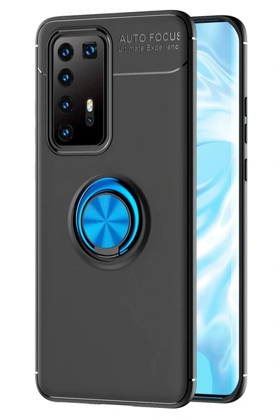 LitaeTrend Huawei P40 Pro Kılıf Range Yüzüklü Silikon - Siyah-Mavi ürün görseli 1