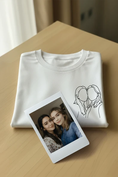 Çizgisel Kişiye Özel Fotoğraf Çizim Baskılı T-Shirt ürün görseli 1