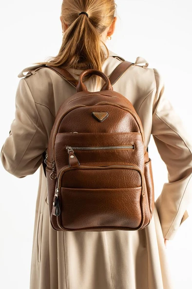 Vegan Deri Kadın Sırt Çantası 35*25 Cm Yağmur İtici Kumaş Mega Bag Günlük Kullanıma Uygun - Resim 6