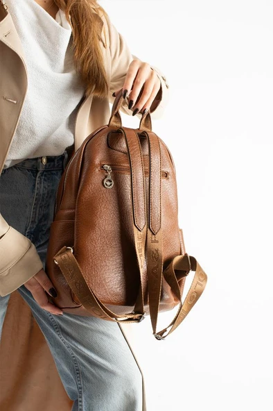 Vegan Deri Kadın Sırt Çantası 35*25 Cm Yağmur İtici Kumaş Mega Bag Günlük Kullanıma Uygun - Resim 7