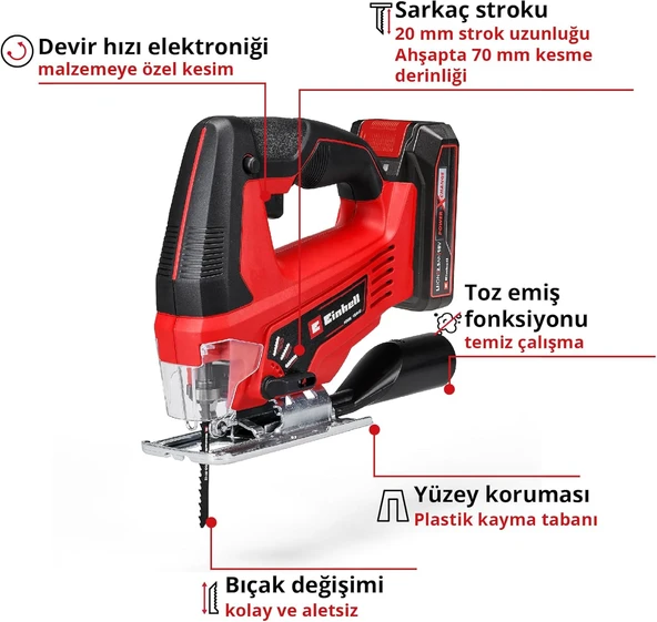 Einhell TC-JS 18 Li Tek Akülü 4 Ah Dekupaj Testere - Resim 3